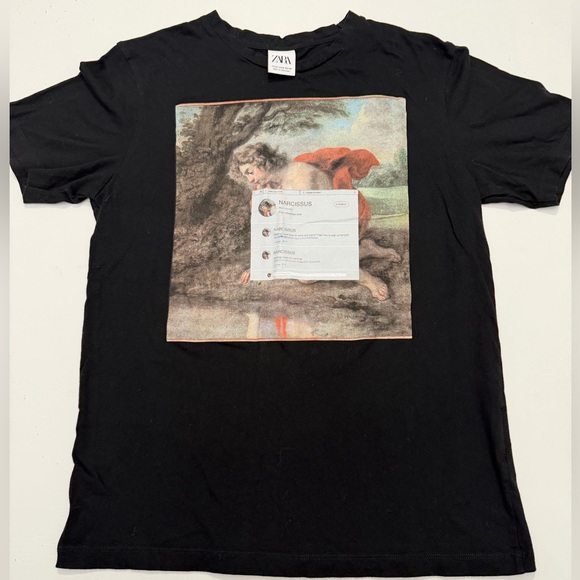 Zara Black Artistic Print T-Shirt Size M - Picture 1 of 4